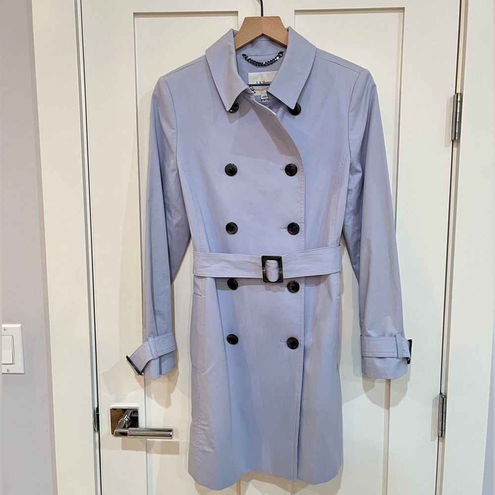 LIKE NEW LK Bennett London Midi Belted Trench Coat Rain Jacket Belt Baby Blue 8